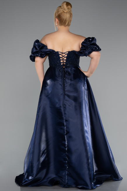 Robe de Soirée Grande Taille Longue Perlé Bleu Marine ABU5155