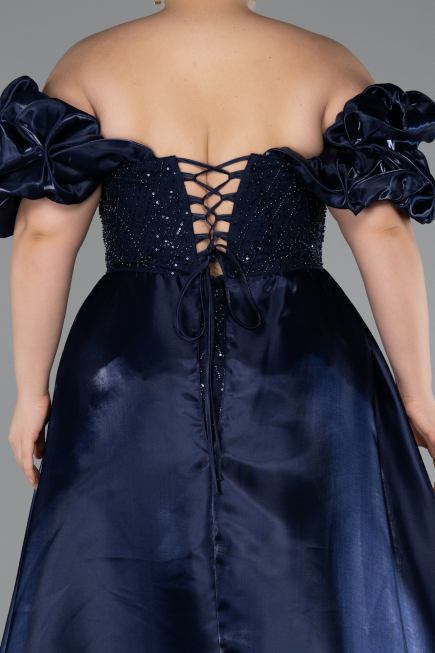 Robe de Soirée Grande Taille Longue Perlé Bleu Marine ABU5155