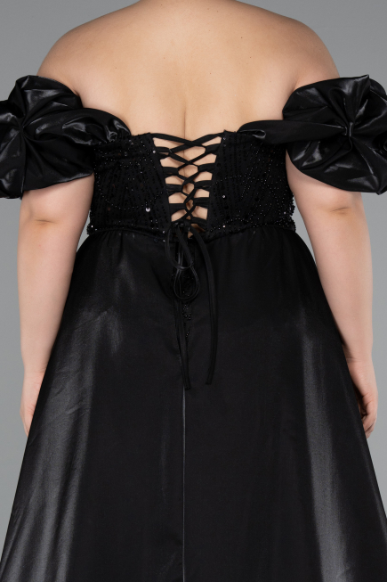 Robe de Soirée Grande Taille Longue Perlé Noir ABU5155