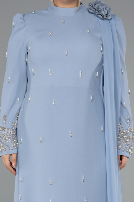 Robe de Soirée Grande Taille Longue Gris-Indigo ABU4936
