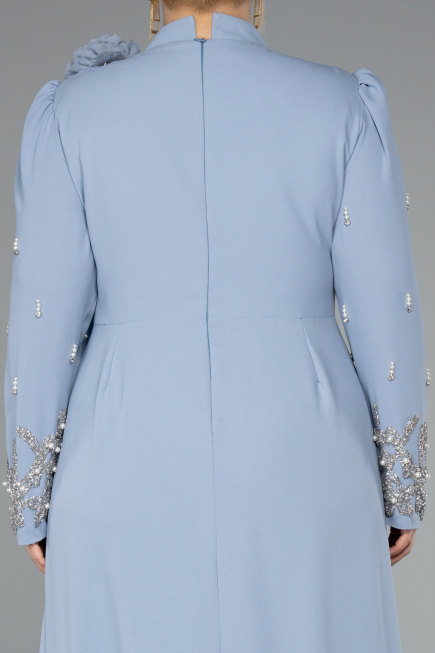 Robe de Soirée Grande Taille Longue Gris-Indigo ABU4936