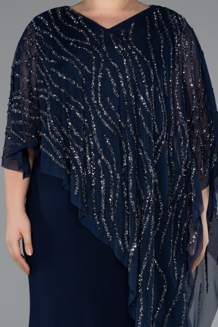 Robe Grande Taille Longue Bleu Marine ABU5158