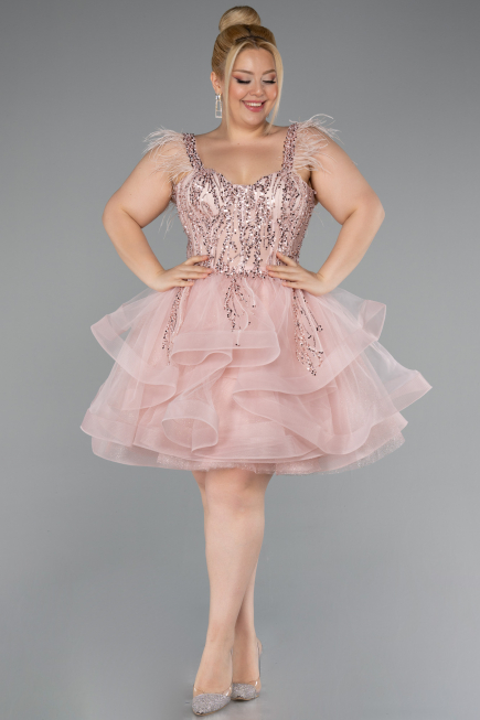 Robe De Fiançailles Grande Taille Courte Poudre ABK2087