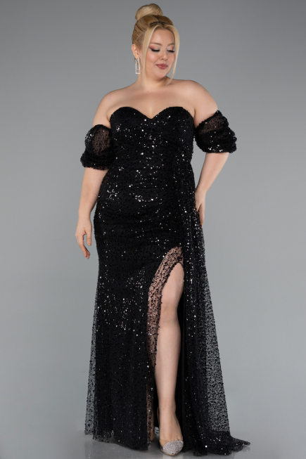 Robe De Soirée Grande Taille Longue Squameuse Noir ABU5077