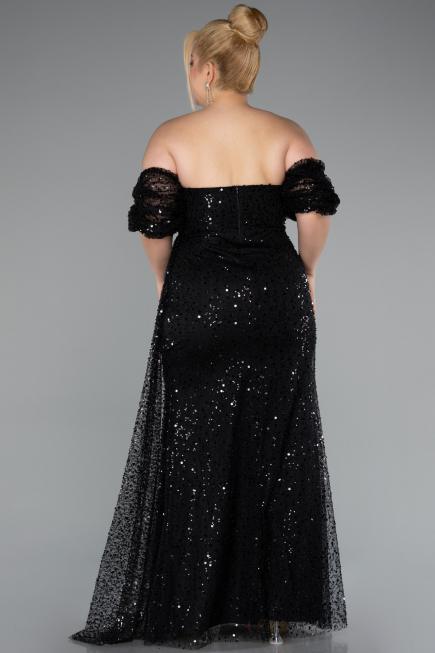 Robe De Soirée Grande Taille Longue Squameuse Noir ABU5077