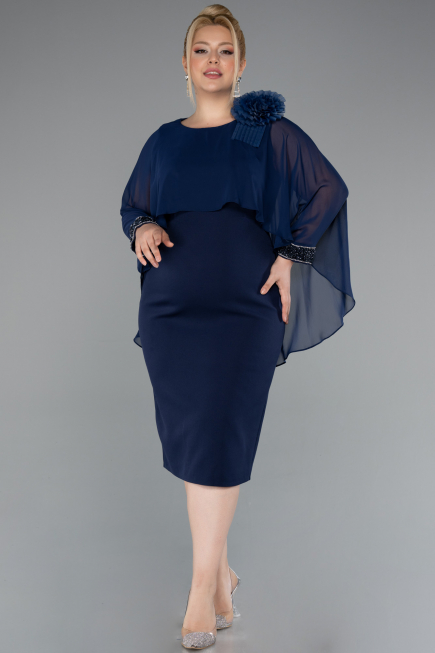 Robe De Fête Grande Taille Midi Bleu Marine ABK2383