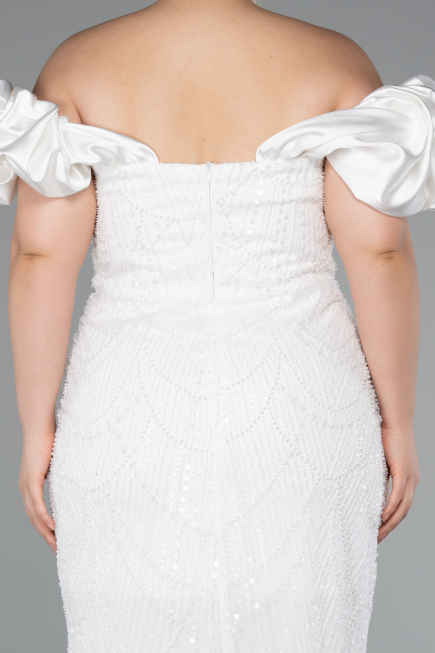 Robe De Fiançailles Grande Taille Perlé Longue Blanc ABU4788