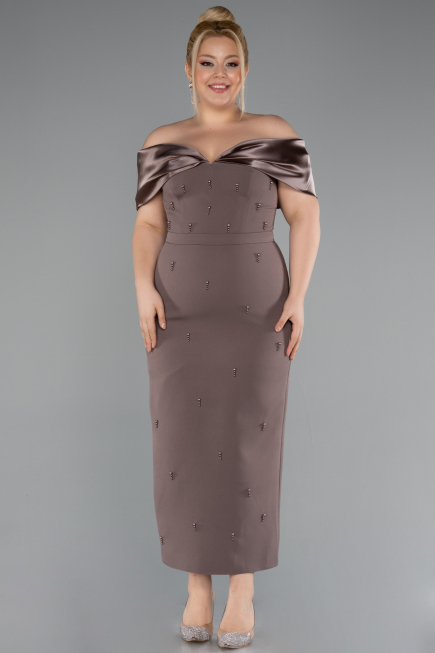 Robe De Invitation Grande Taille Midi Brun ABK2379