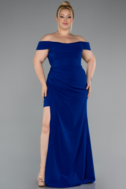 Robe De Soirée Grande Taille Longue Bleu Saxe ABU5156