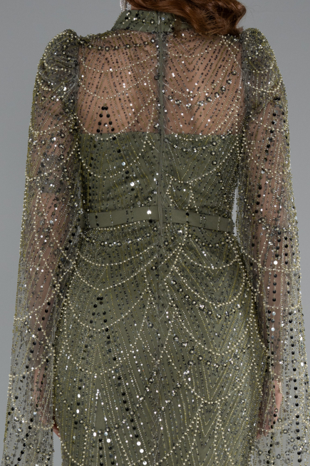 Robe de Soirée Longue Perlé Kaki ABU5152