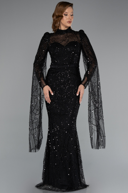 Robe de Soirée Longue Perlé Noir ABU5152