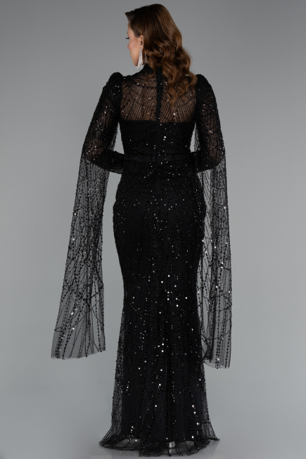 Robe de Soirée Longue Perlé Noir ABU5152