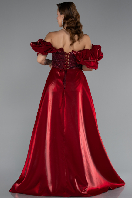 Robe de Soirée Longue Perlé Rouge Bordeaux ABU5154