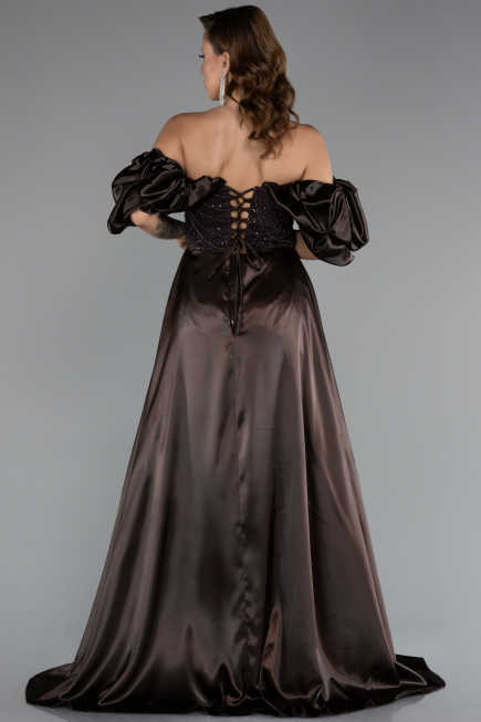 Robe de Soirée Longue Perlé Brun ABU5154
