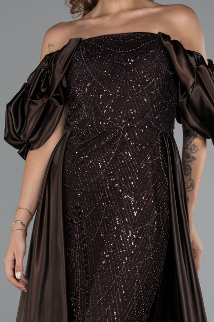 Robe de Soirée Longue Perlé Brun ABU5154