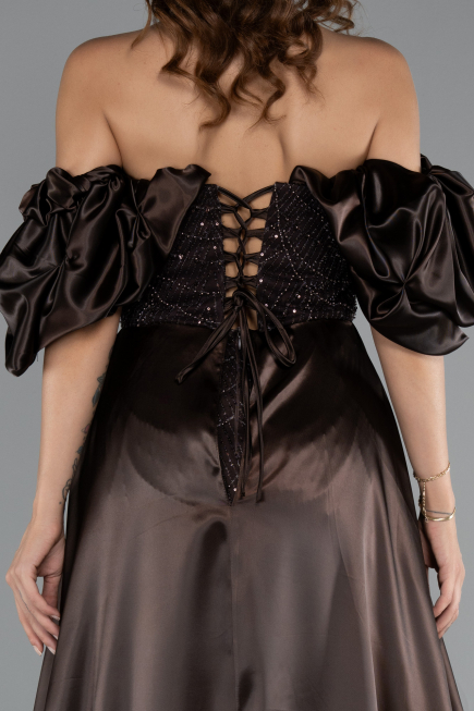 Robe de Soirée Longue Perlé Brun ABU5154