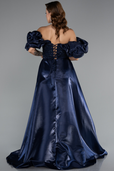 Robe de Soirée Longue Perlé Bleu Marine ABU5154