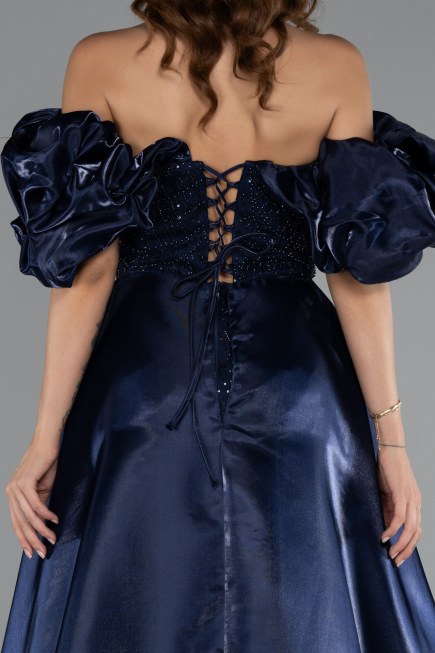 Robe de Soirée Longue Perlé Bleu Marine ABU5154