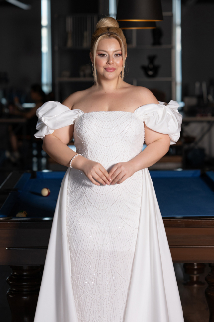Robe de Soirée Grande Taille Longue Perlé Blanc ABU5155