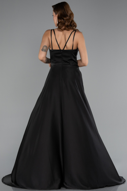 Robe de Soirée Longue Satin Noir ABU5146
