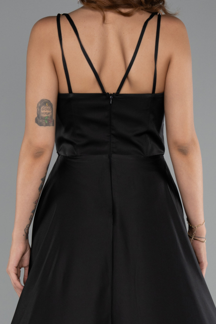 Robe de Soirée Longue Satin Noir ABU5146