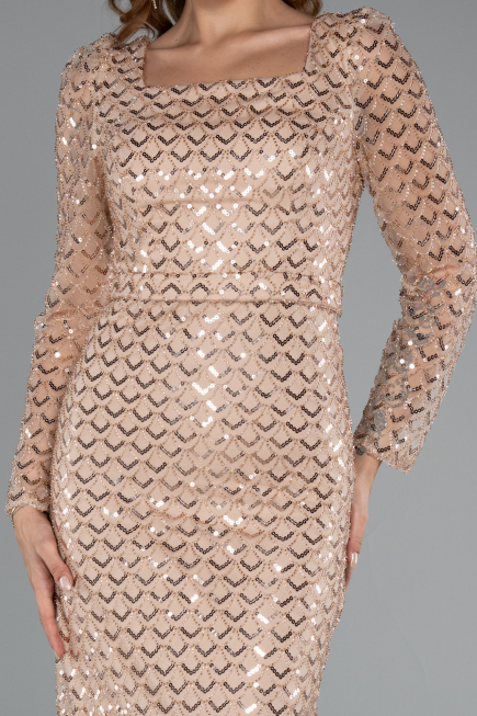 Robe de Soirée Longue Perlé Or ABU5165
