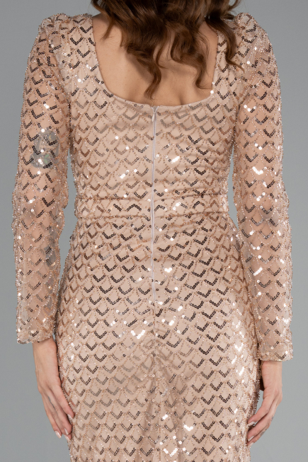 Robe de Soirée Longue Perlé Or ABU5165