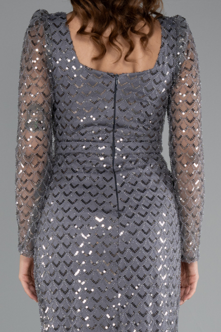 Robe de Soirée Longue Perlé Gris ABU5165