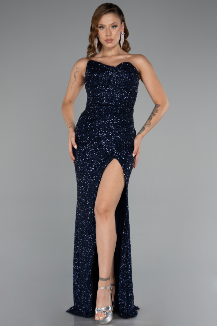 Robe de Soirée Longue Bleu Marine ABU5166