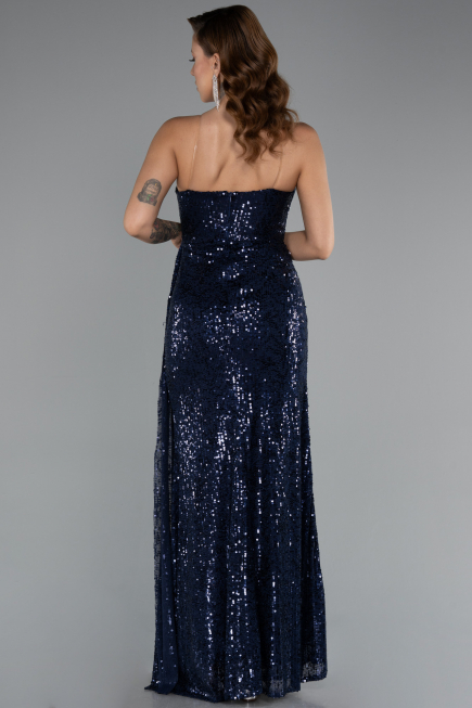 Robe de Soirée Longue Squameuse Bleu Marine ABU5167