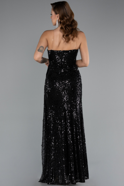 Robe de Soirée Longue Squameuse Noir ABU5167