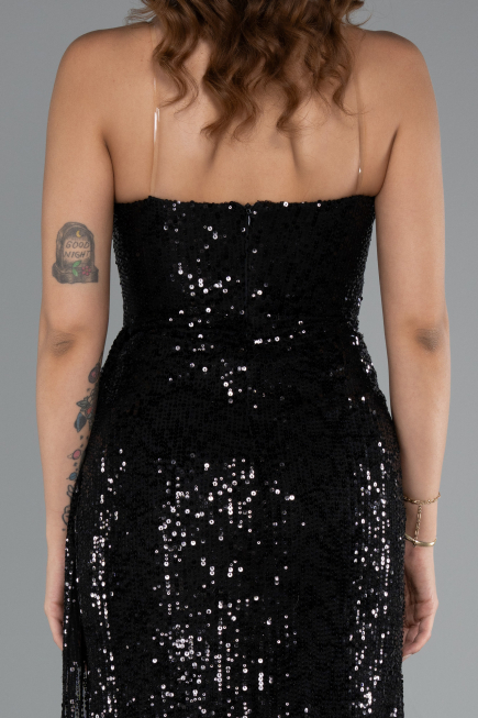Robe de Soirée Longue Squameuse Noir ABU5167