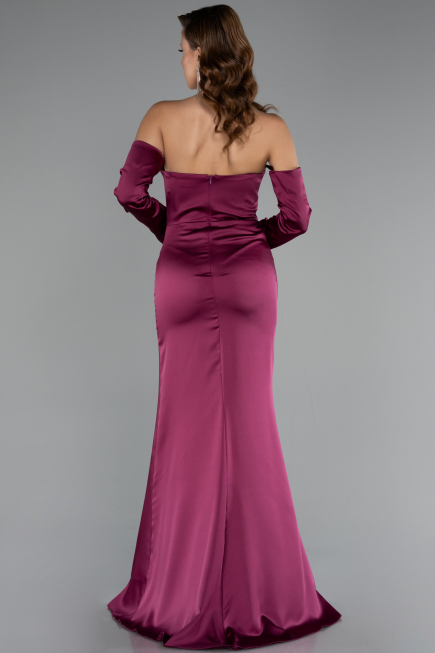 Robe de Soirée Longue Satin Prune ABU5168