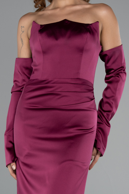 Robe de Soirée Longue Satin Prune ABU5168