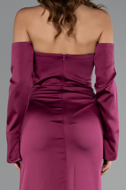 Robe de Soirée Longue Satin Prune ABU5168