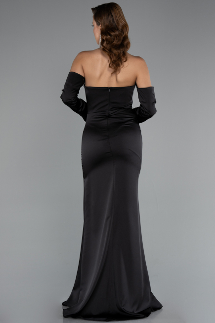 Robe de Soirée Longue Satin Noir ABU5168