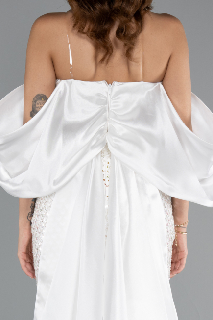 Robe de Soirée Longue Perlé Blanc ABU5169