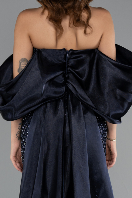 Robe de Soirée Longue Perlé Bleu Marine ABU5169