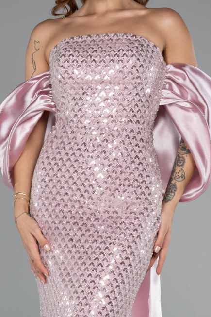 Robe de Soirée Longue Perlé Poudre ABU5169