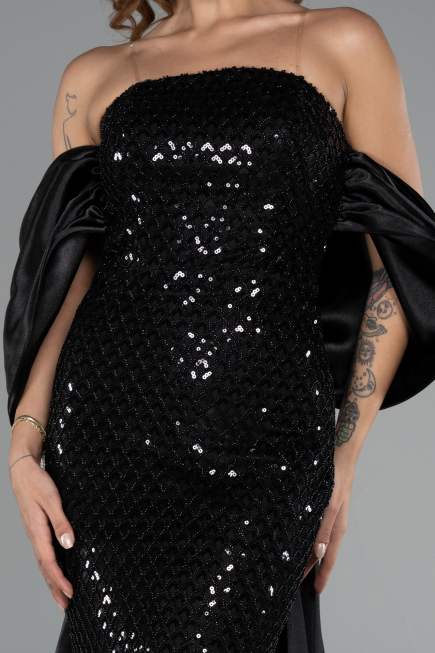Robe de Soirée Longue Perlé Noir ABU5169