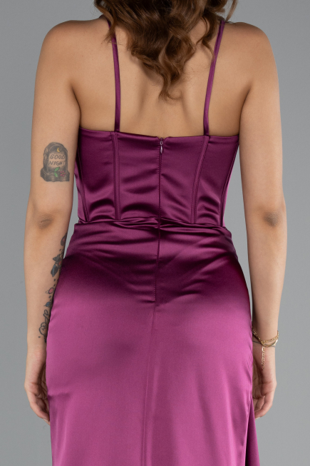 Robe de Soirée Longue Satin Prune ABU5171