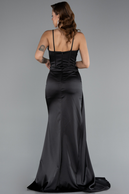 Robe de Soirée Longue Satin Noir ABU5171
