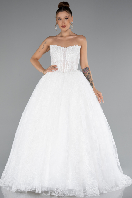 Robes de Mariage Longue Dantelle Blanc ABG149