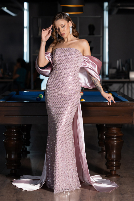 Robe de Soirée Longue Perlé Poudre ABU5169