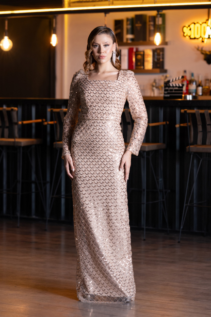 Robe de Soirée Longue Perlé Or ABU5165
