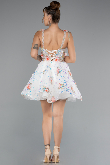 Robe De Soirée De Créateur Courte Squameuse Blanc ABK2407