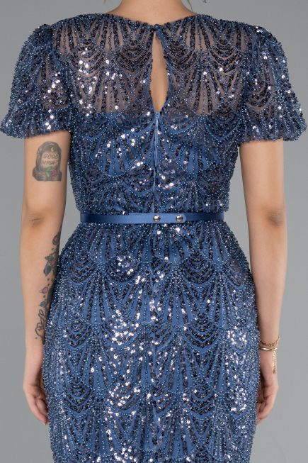 Robe de Cérémonie Midi Perlé Indigo ABK2412