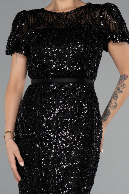 Robe de Cérémonie Midi Perlé Noir ABK2412
