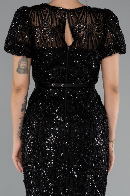Robe de Cérémonie Midi Perlé Noir ABK2412