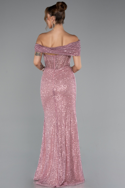 Robe de Soirée Longue Perlé Poudre ABU5183
